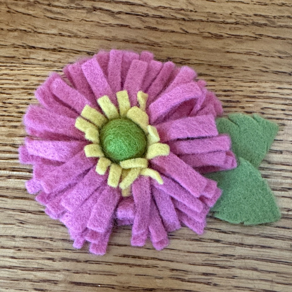 Charming Pink and Yellow Felt Flower Hair Clip